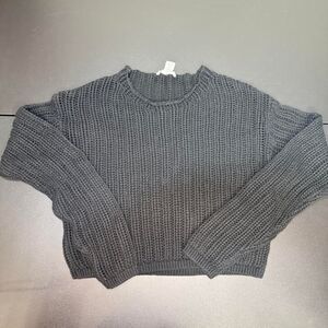 Full Tilt Black Cropped Chunky Knit Sweater Cotton Blend